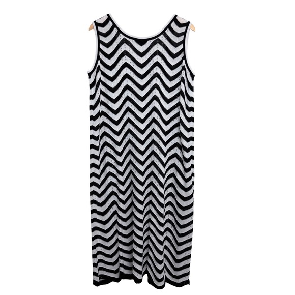 Misook Black White Chevron Zig Zag open Knit Sleeveless Maxi Dress XL Scoop Neck - Picture 4 of 7